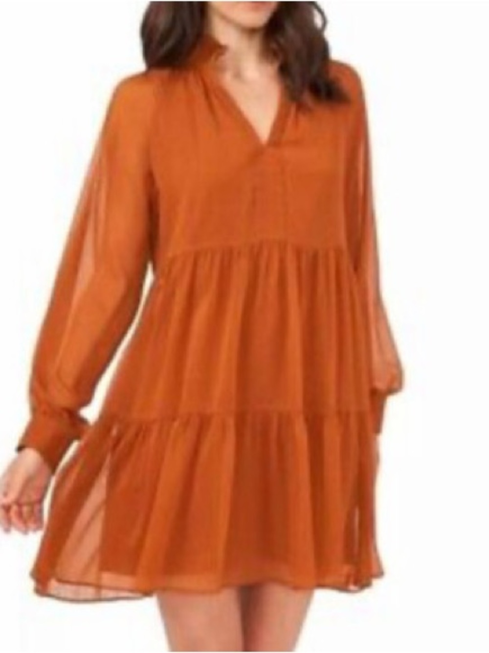 1. State Women's Tiered Long-Sleeve Shift Dress in Rust Orange